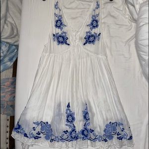 Blue and white free people slip dress.